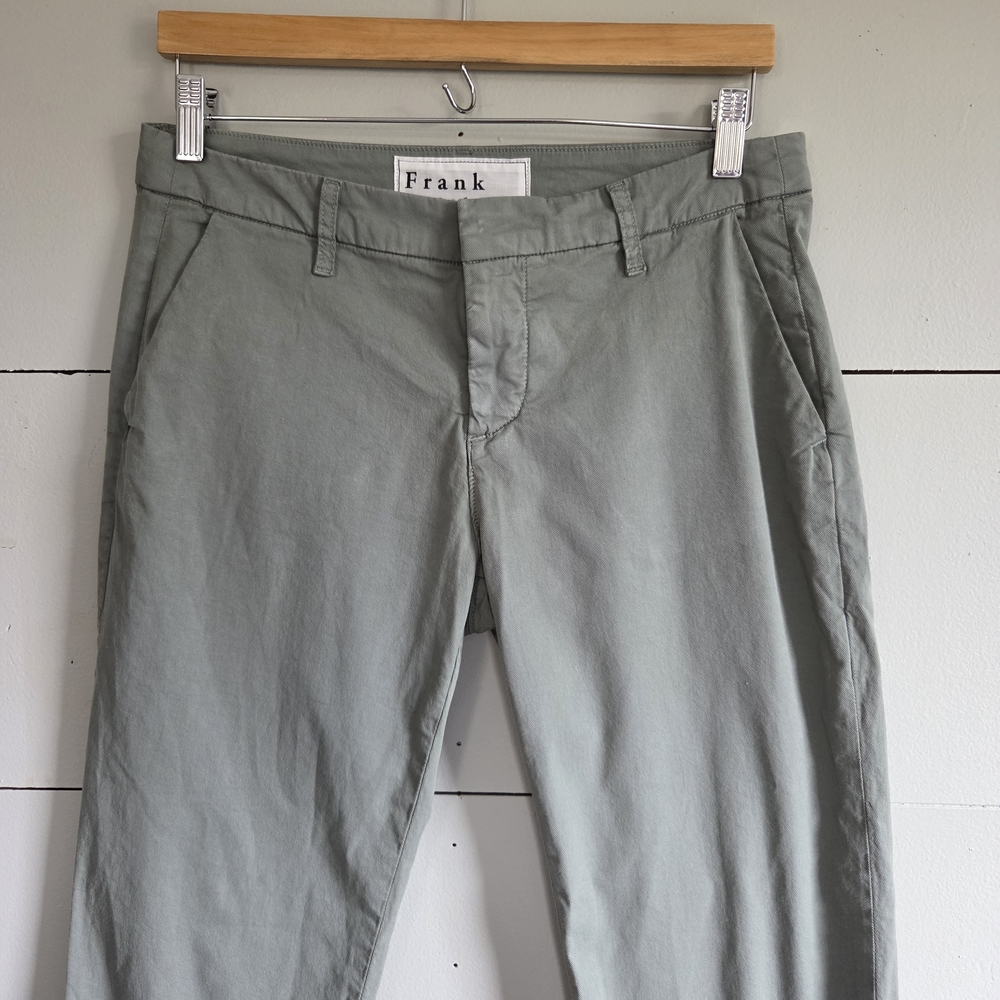 Frank & Eileen Women's Chino Pants Green Cotton Elastane Button Zipper Raw Hem - Picture 2 of 7